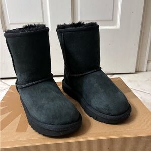 UGG Black Suede Boots with Fur Trim